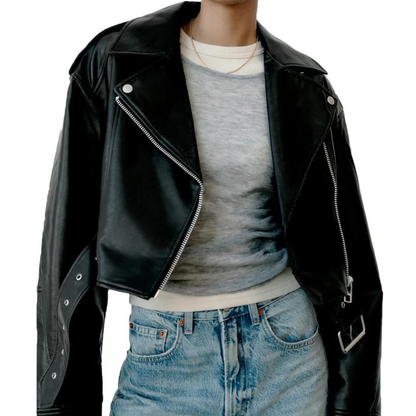 Lederjacke Damen Slim Fit Schwarz Modern - BerlinGlamour