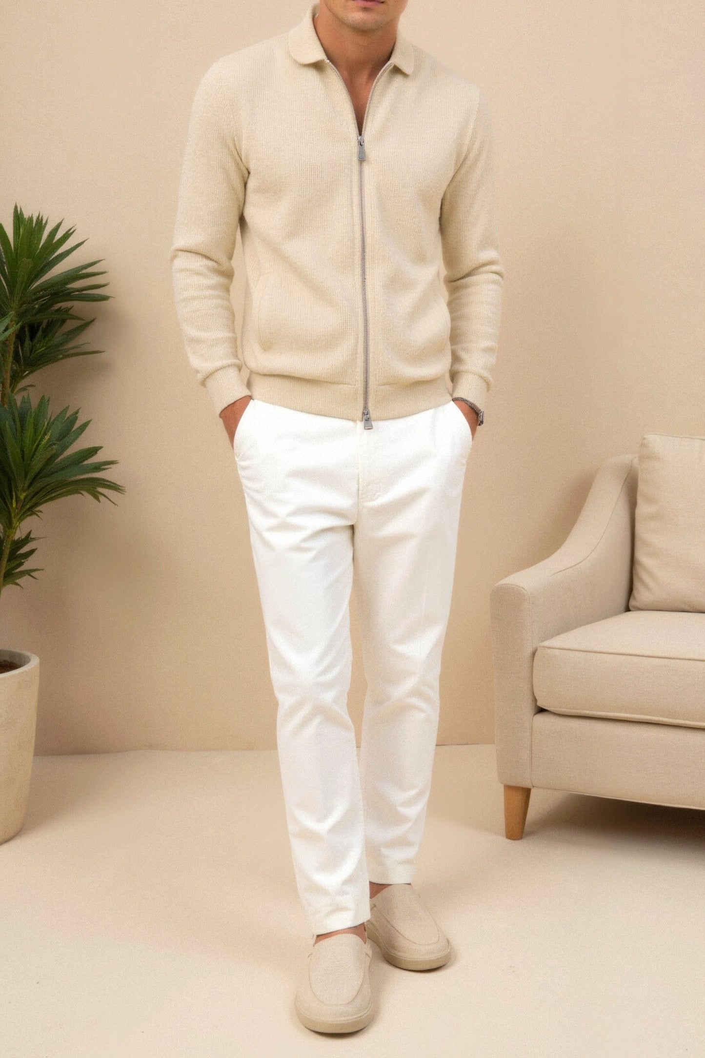 Herrenjacke Beige Modern Stilvoll Lederlook