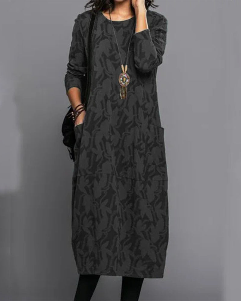 Langärmeliges Damenkleid mit Blumendruck