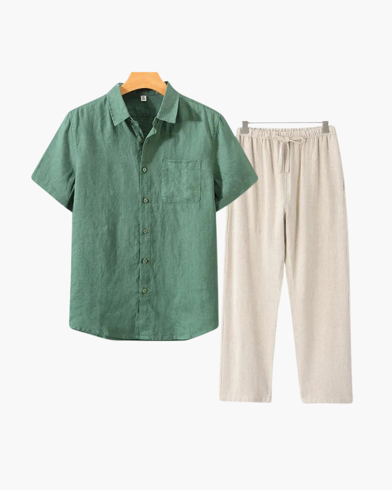 Herren Leinen-Anzug Kurzarm Sommer Set Modern