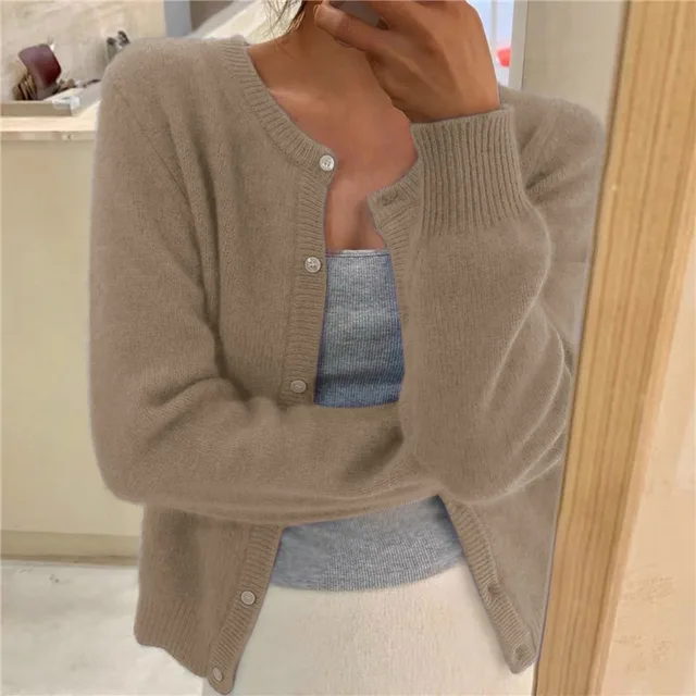 Damen Strickjacke Langärmlig Rundhals Modern