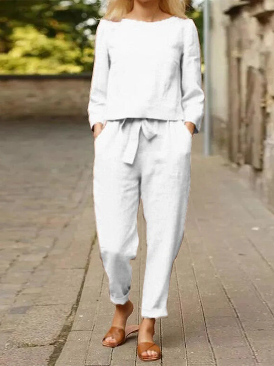 Damen Freizeitanzug mit Langarm und Gürtelhose