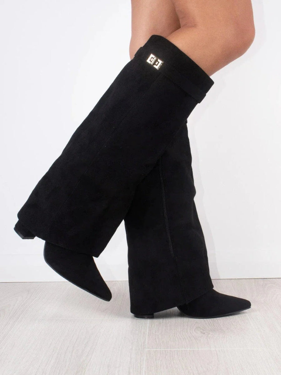Damen Stiefel Überknie Reißverschluss Schwarz