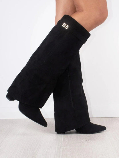 Damen Stiefel Überknie Reißverschluss Schwarz