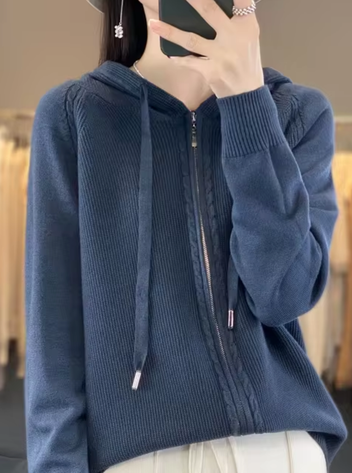 Strickjacke mit Kapuze Damen Warm