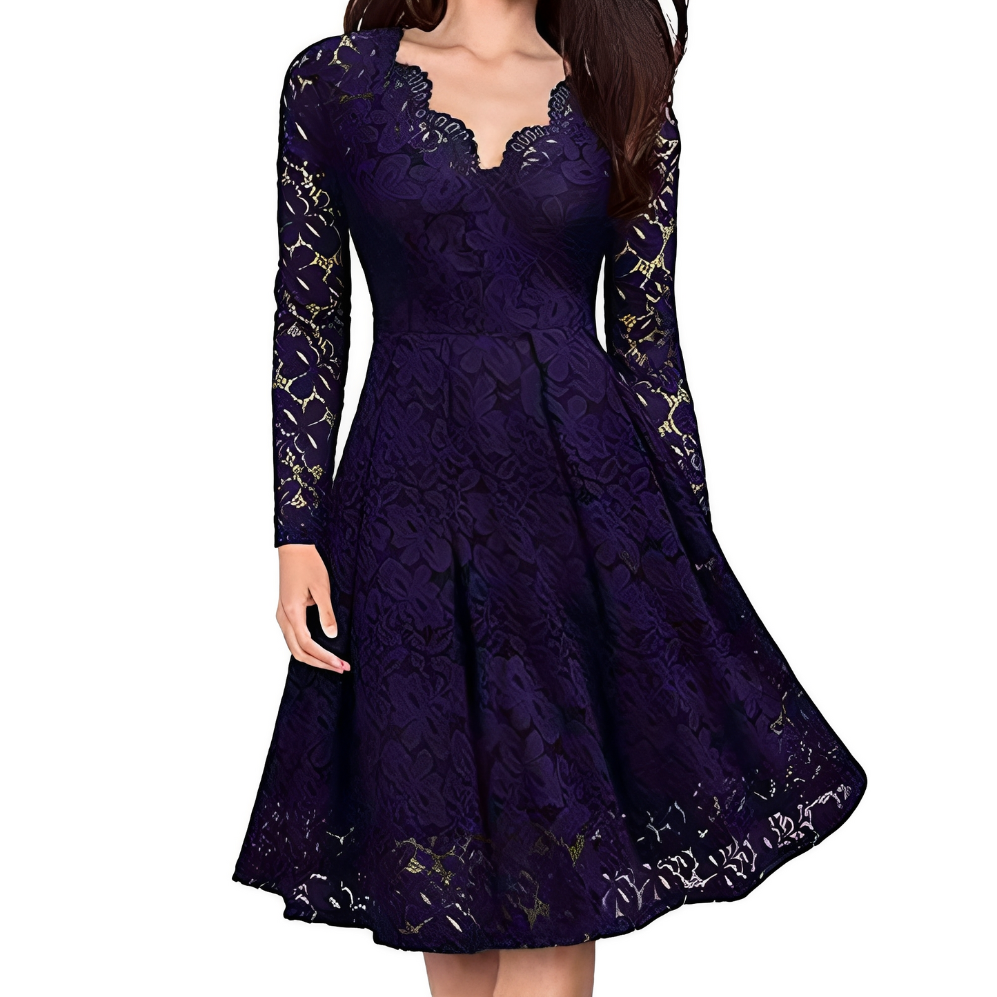 Elegantes Damenkleid Langärmlig V-Ausschnitt Modern