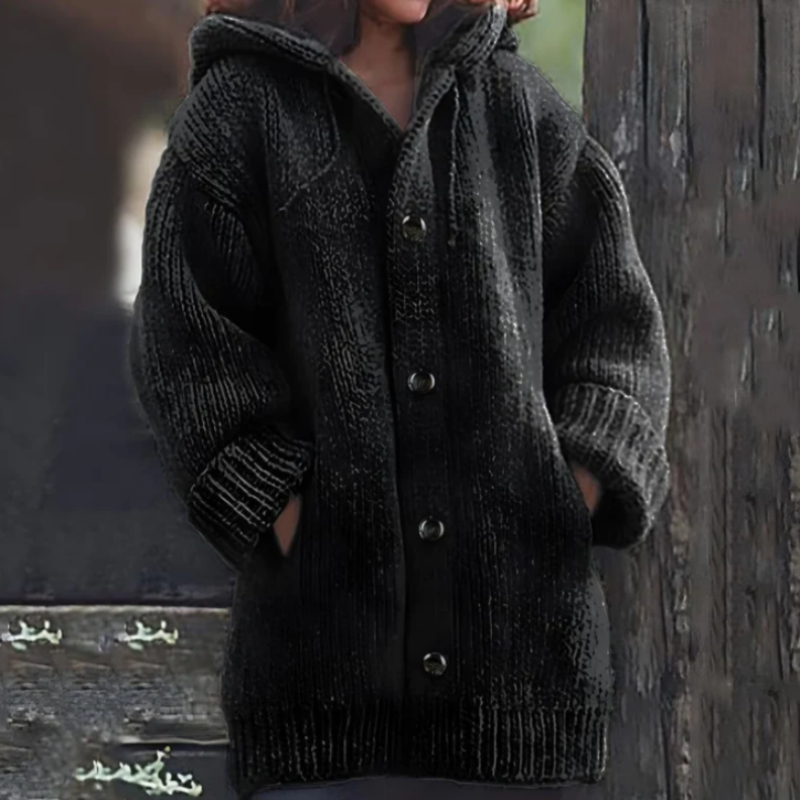 Große Strickjacke Oversized mit Kapuze Warm