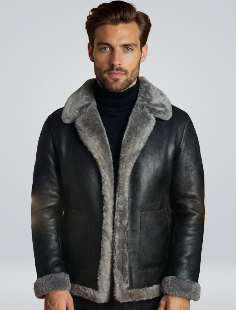 Lederjacke Shearling Luxusleder Schwarz - BerlinGlamour