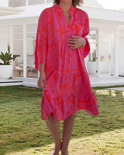 Boho Kleid 3/4 Ärmel Geometrischer Druck Frauen