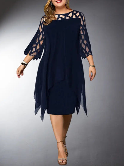 Elegantes Plus Size Spitzen Kleid Midi Schwarz