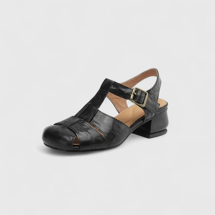 Damen Sandalen Peeptoe Blockabsatz Vintage Stil