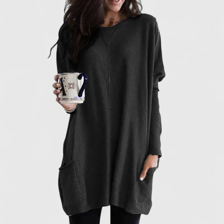 Damen Tunikakleid Lässig Langarm Sommerkleid