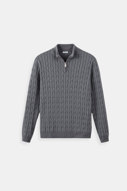 Strickpullover Zopfmuster mit Reißverschluss Damengröße