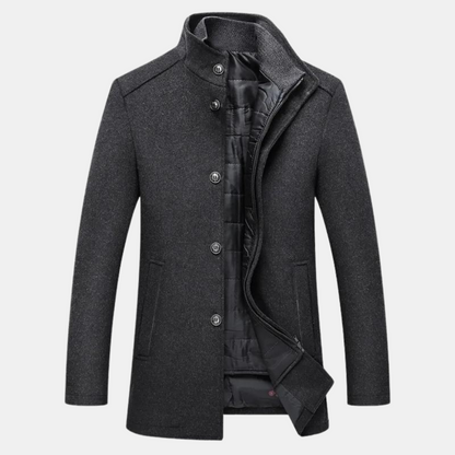 Herren Winterjacke Warm Kurzmantel Stehkragen Wollmix