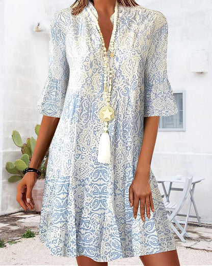Kleid Damen Lockeres Sommerkleid Mit Ärmeln Bedruckt