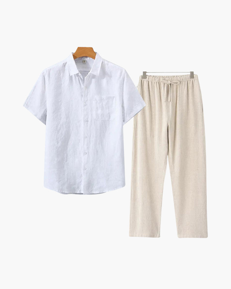Herren Leinen-Anzug Kurzarm Sommer Set Modern