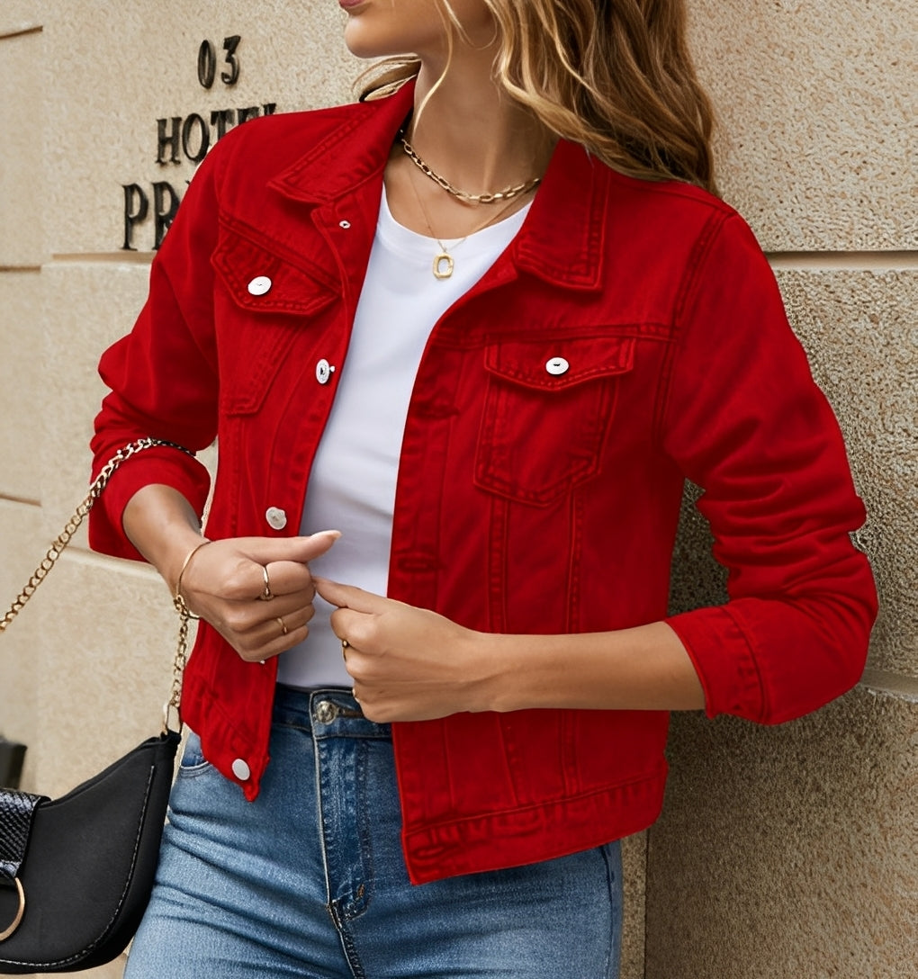 Jeansjacke Damen Modern Reverskragen Blau