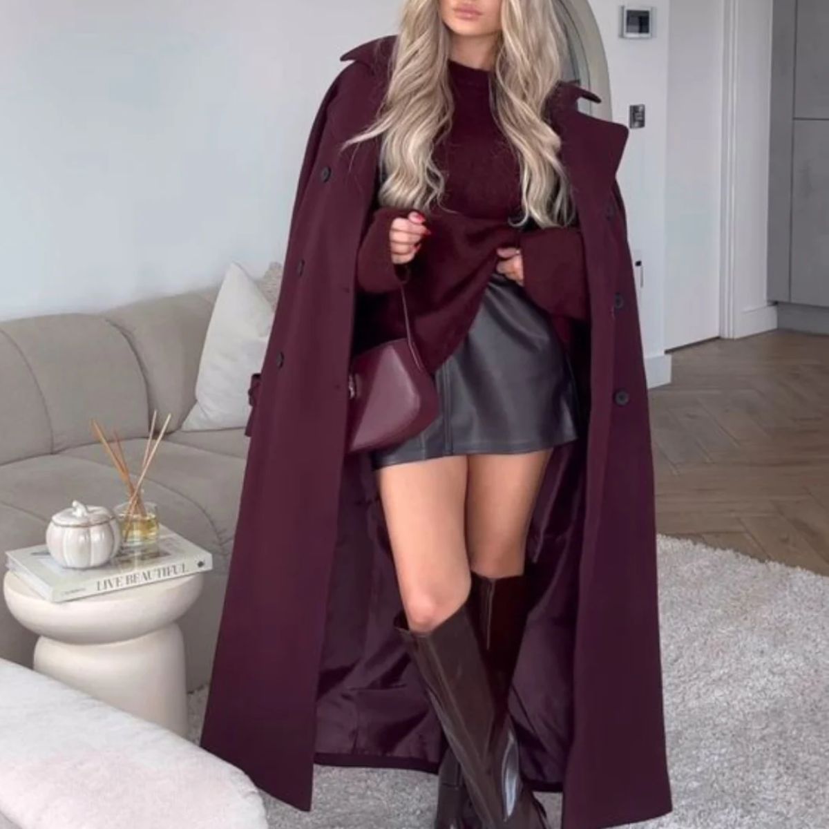 Trenchcoat Damen Bordeaux Rot Elegantes Design