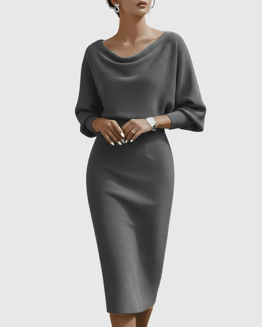 Elegantes Midi Kleid mit Drapierung Damenkleid
