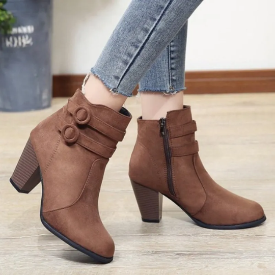 Damen Stiefeletten High Heel Schnalle Reißverschluss