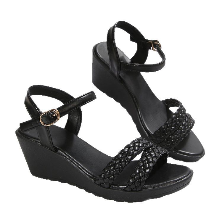Geflochtene Keilsandalen Frauen Schnallenriemen Sommer
