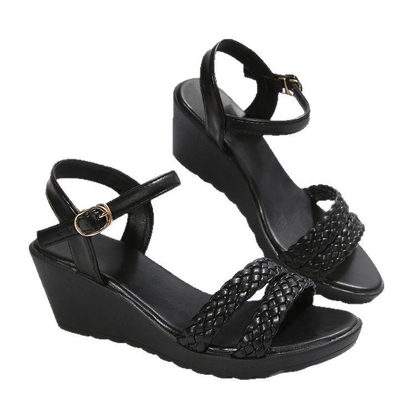 Geflochtene Keilsandalen Frauen Schnallenriemen Sommer
