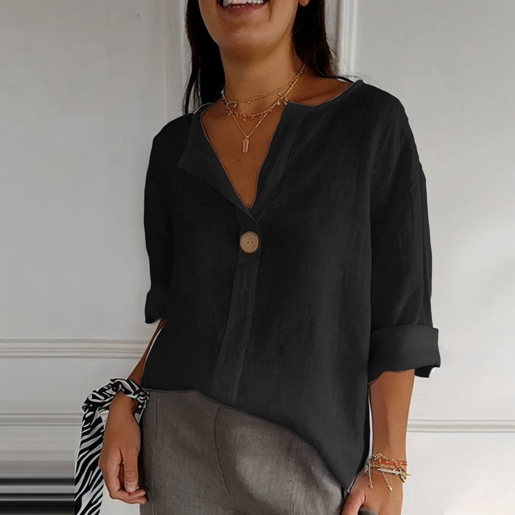 Damenbluse V-Ausschnitt Weite Bluse Sommer