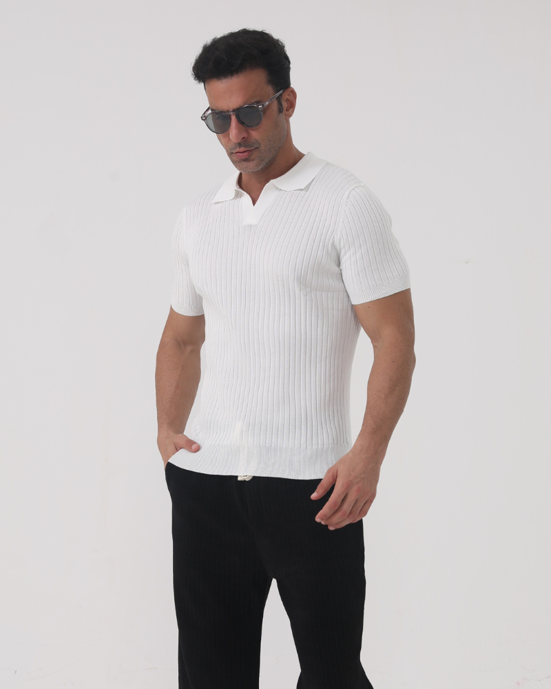 Herren Poloshirt V-Ausschnitt Strick Qualität