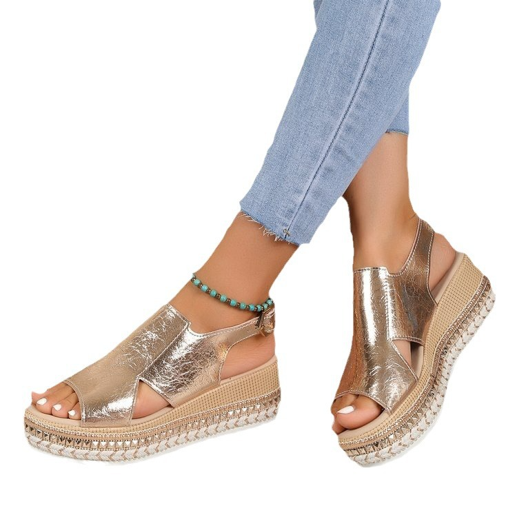 Plattform-Sandalen Jute Damen Schuhe Sommer