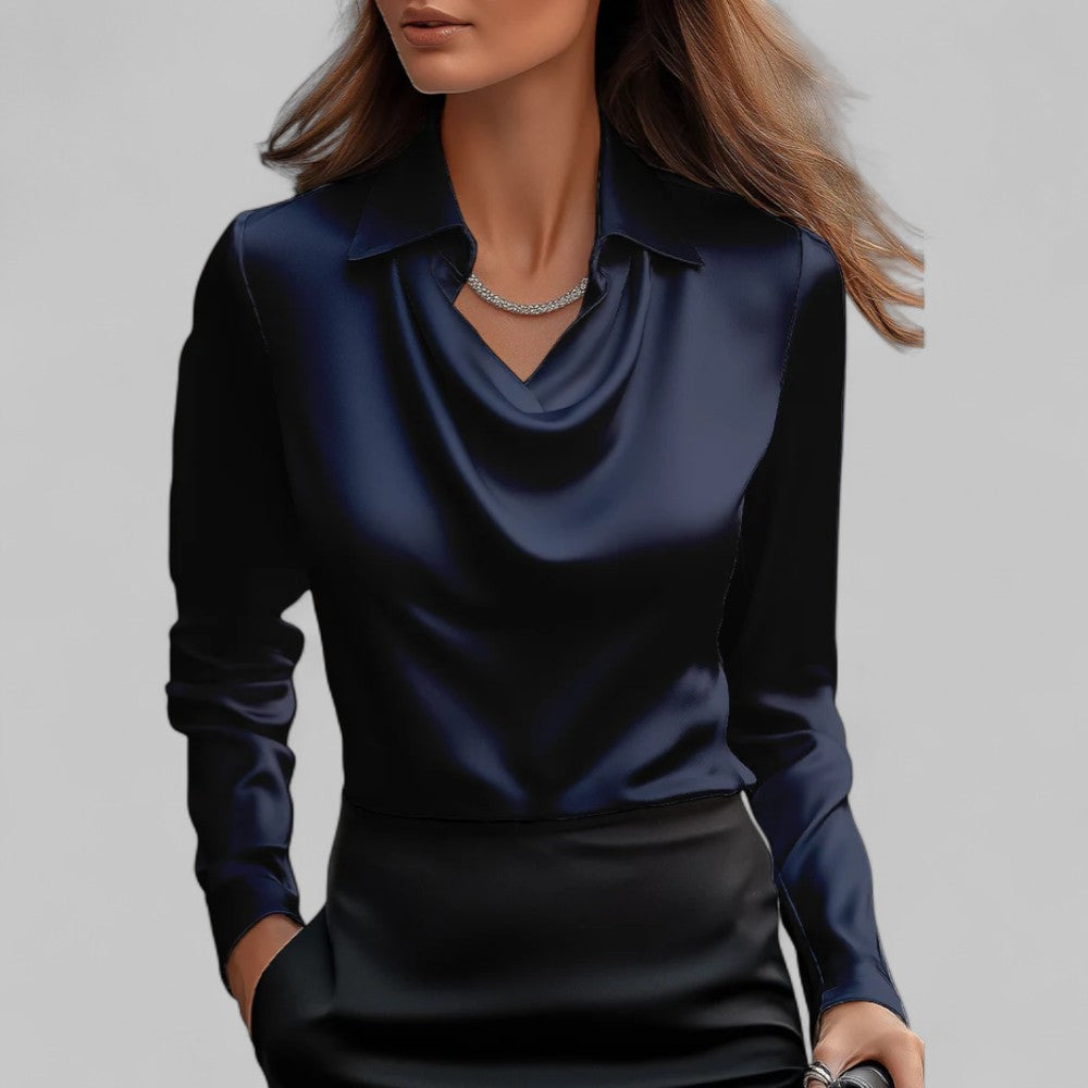 Damenbluse Satin Wasserfallausschnitt Elegant Frauen