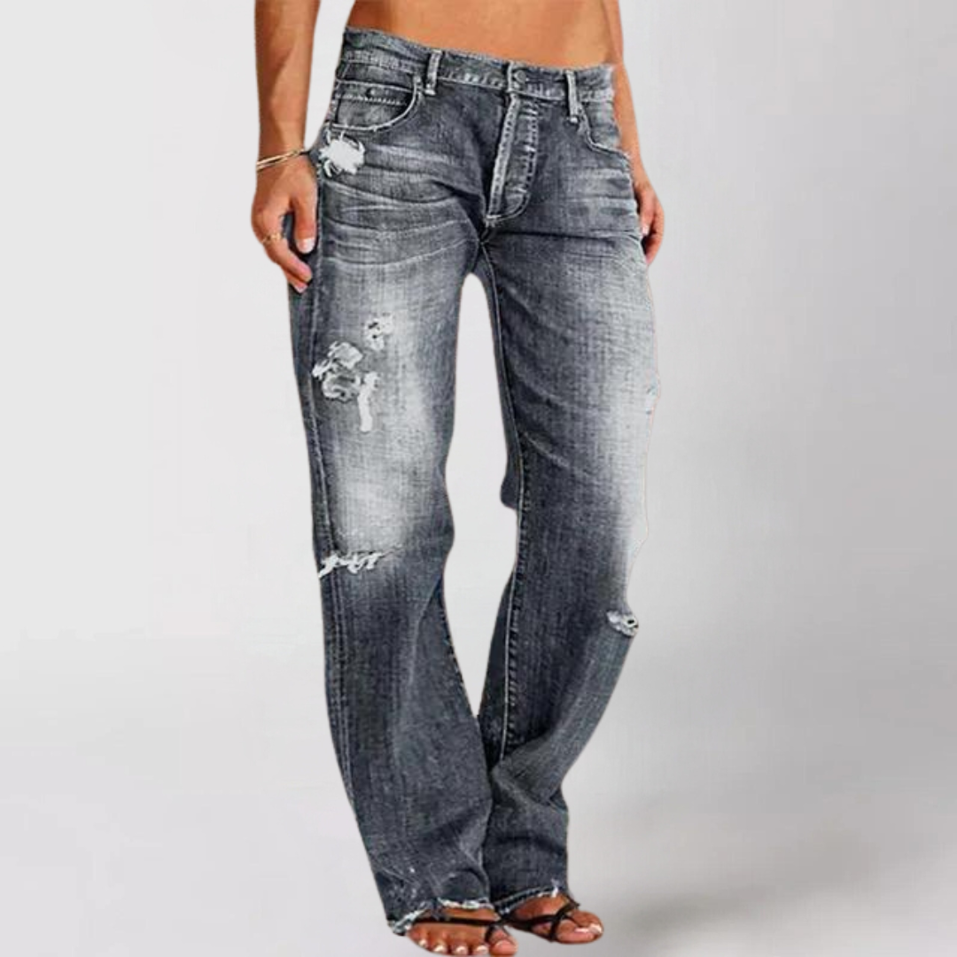 Damen High-Waist Jeans Destroyed Straight Fit