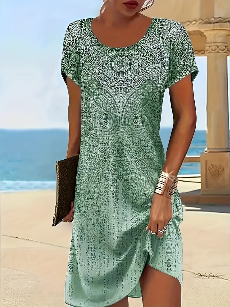 Kleid Damen Bedruckt Stilvolles Sommerkleid