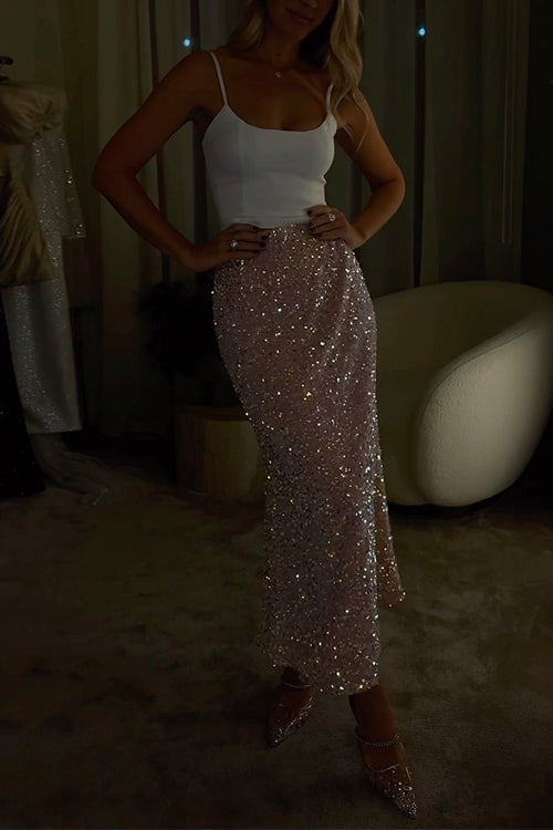 Midi Rock High Waist Pailletten Partykleid Glitzer - BerlinGlamour