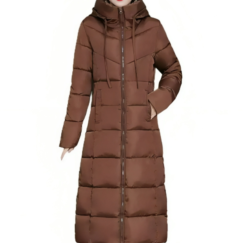 Lange Damenwinterjacke Gewattet Warm Mit Kapuze