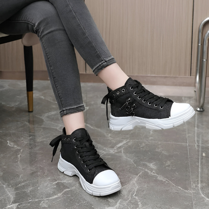 Damen Sneaker High-Top Jeansblau Reißverschluss Schuhe
