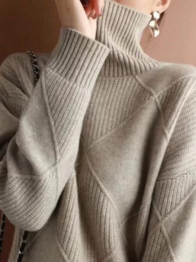 Rollkragenpullover 3D Rhombus Muster Modern