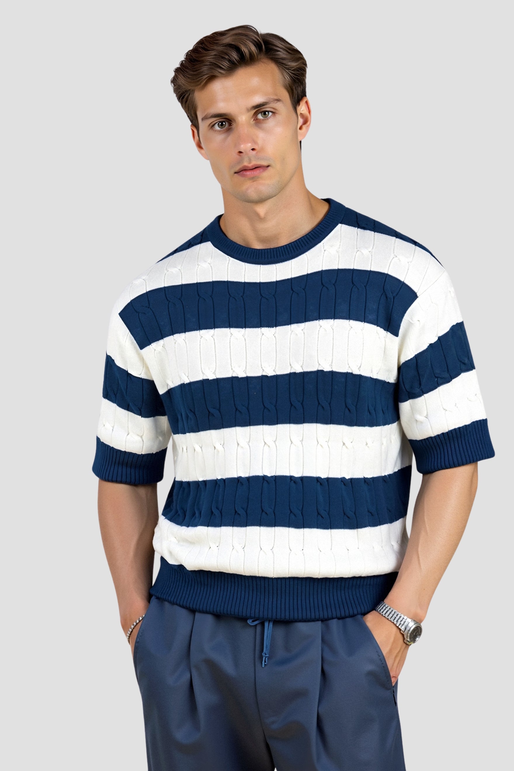 Herren Pullover Kurzarm Gestreift Modern Bequem - BerlinGlamour