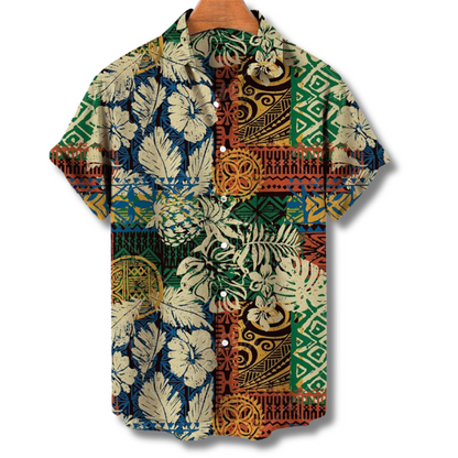 Hawaiihemd Kurzarm Flamenco Blumen Print Sommer