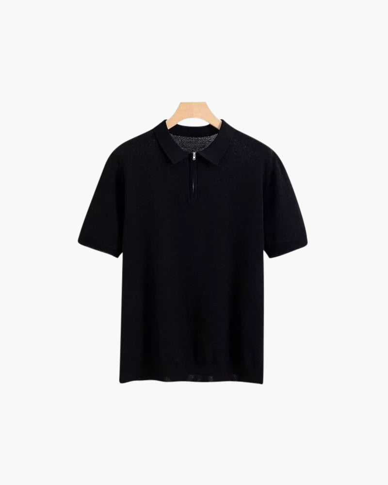 Herren Poloshirt Kurzarm Halbzipp Reißverschluss Strick