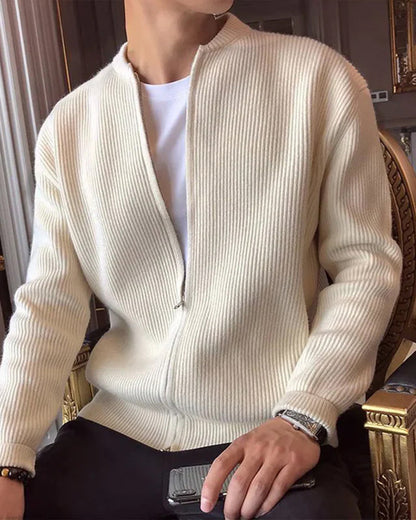 Herren Strickjacke Stehkragen Rippstrick Reißverschluss