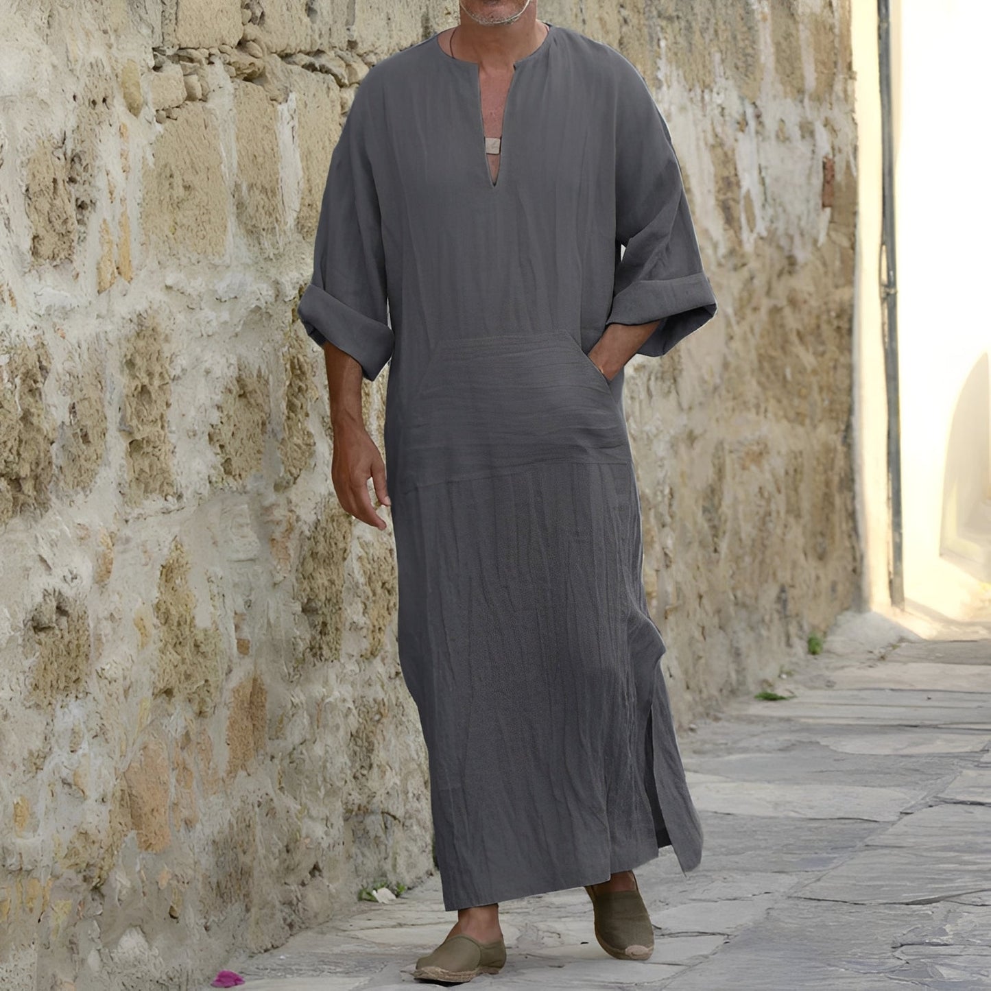 Herren Langhemd Kleid mit Schlitz Elegantes Oversized Design