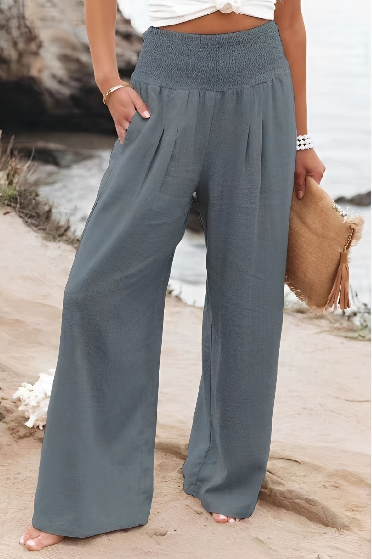 Hohe Damen Hose Weite Bein Taillierte Frauenhose