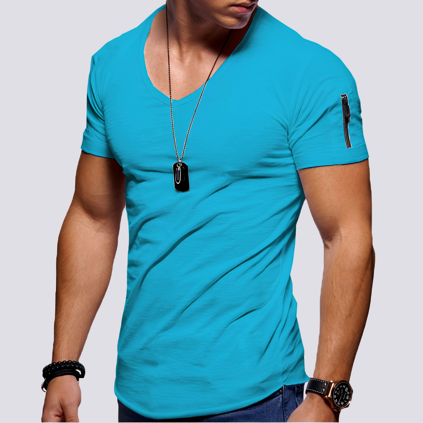 Herren Slim Fit Shirt V-Ausschnitt Modern Lässig