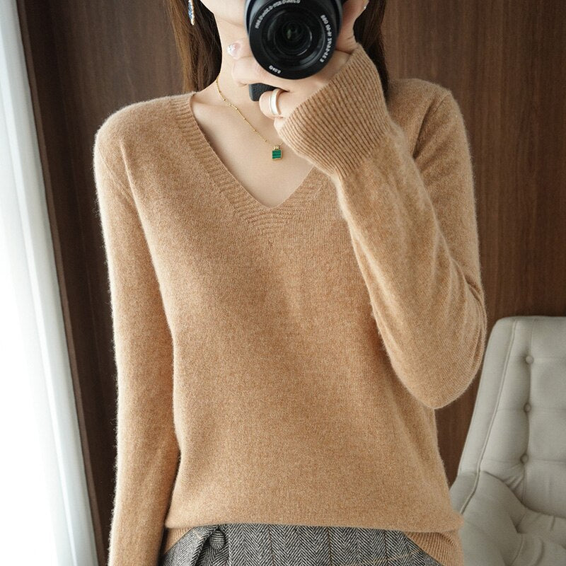 V-Ausschnitt Pullover Damen Modern Trendy