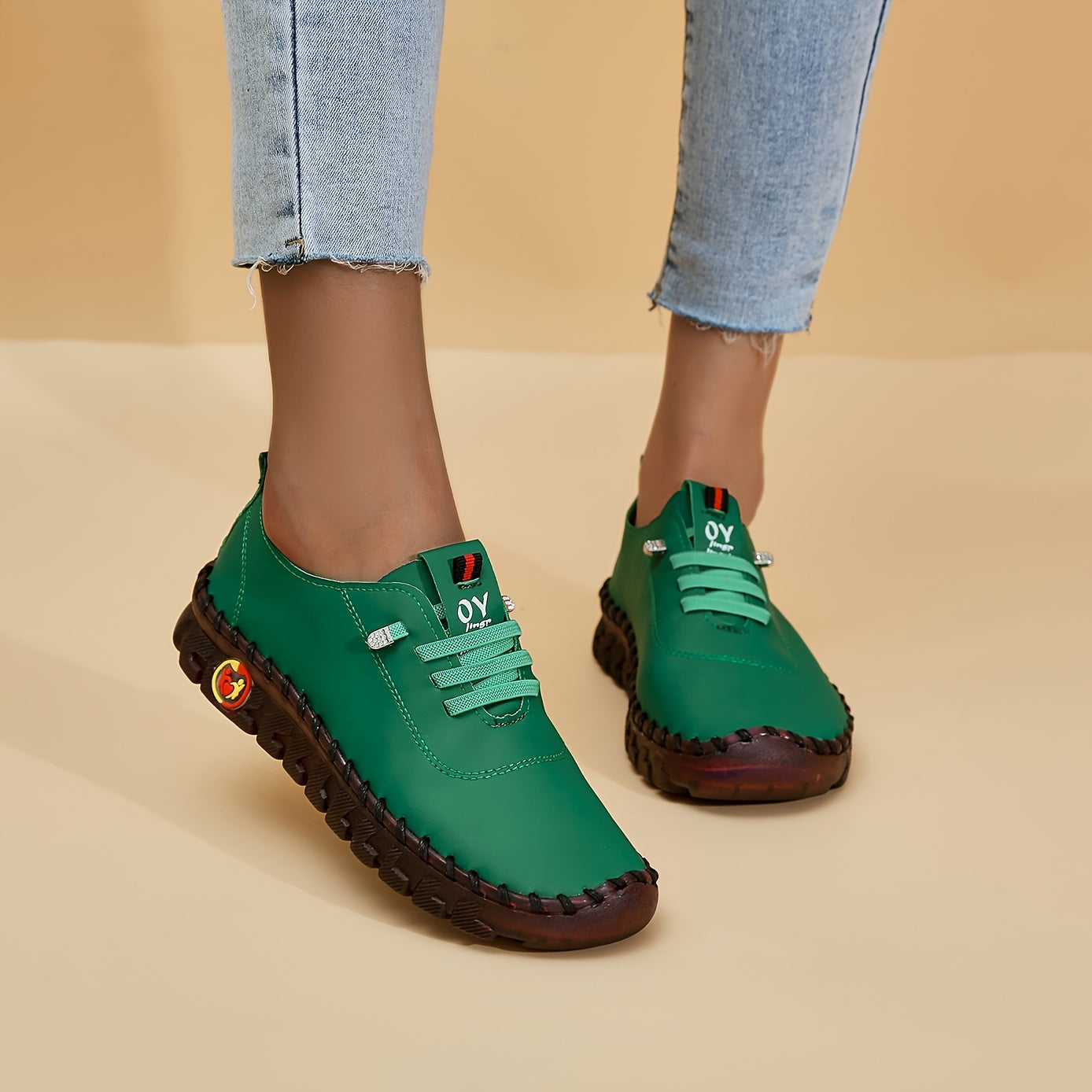 Bequeme Lederschuhe Runde Spitze Elegant Damen
