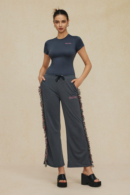 Jade Freizeit-Outfit mit Fransen-Design