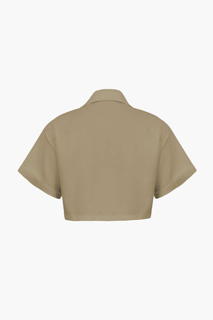 Kurzarmshirt Damen Crop Top mit Kragen Modern