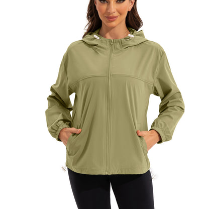 Wasserabweisende Frauen Sportjacke mit Kapuze Schwarz