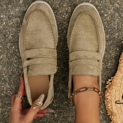 Dunkelblaue Beige Loafer Schuhe Veloursleder