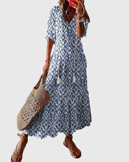 Damen Maxikleid Boho Chic V-Ausschnitt Sommerkleid - BerlinGlamour
